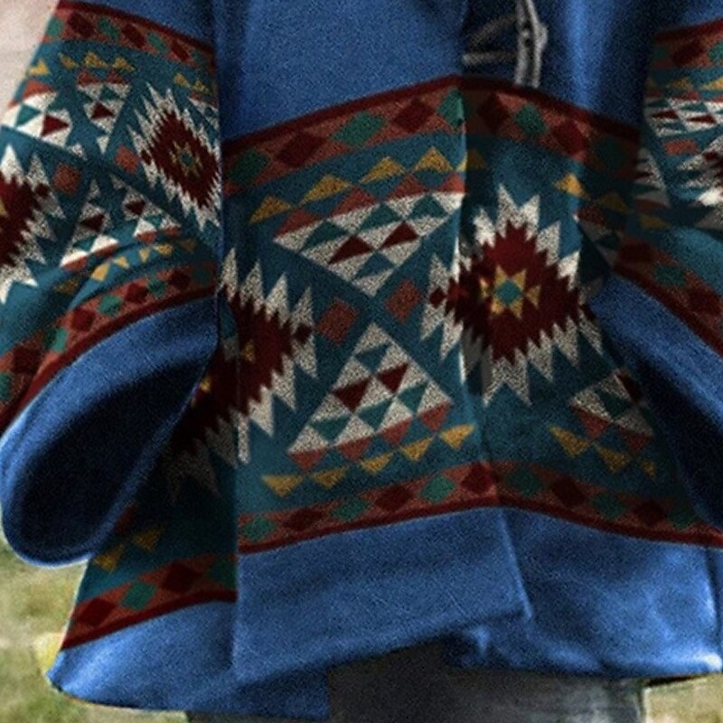 Women's Winter Coat Warm Comfortable Print Vintage Boho Vintage Geometric Outdoor Casual Daily Regular Hoodie Regular Fit Long Sleeve Outerwear Blue Fall Winter3
