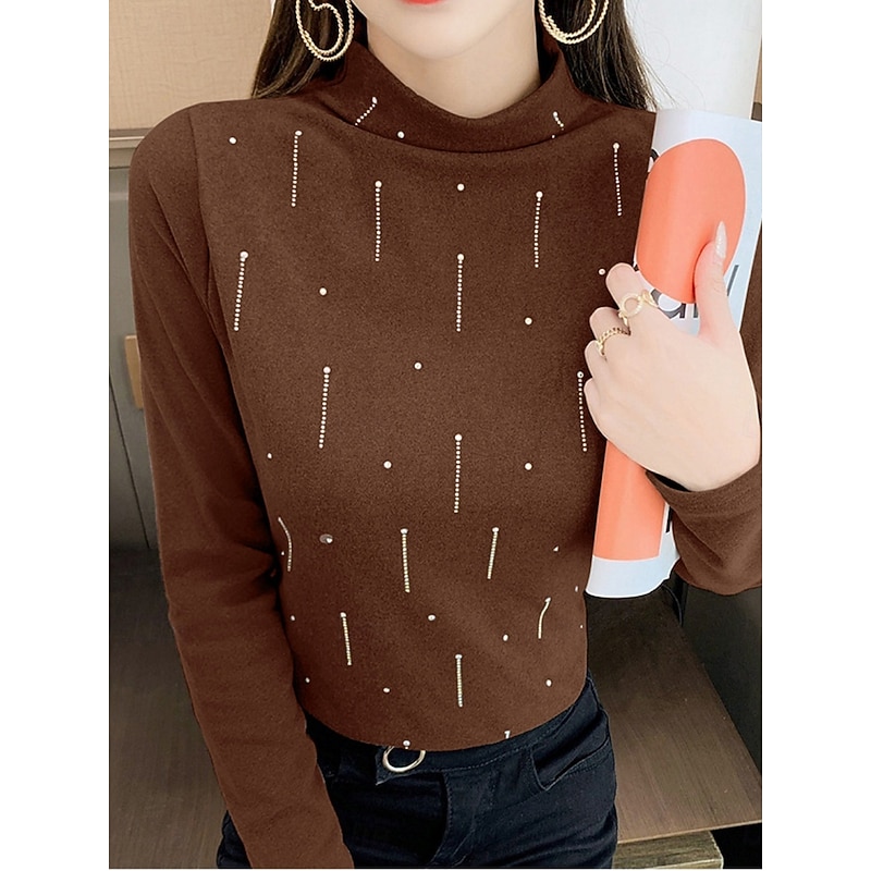 Women's Blouse Solid Color Stylish Casual Long Sleeve Turtleneck Regular Tops Daily Black White Brown Spring Fall Winter2