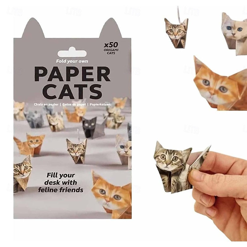DIY Paper Cats,50 Sheets 3D Cat/Dog/Dinosaur Origami Paper Craft Kit with Instructions, DIY Animal Desk Decor, Fun Handmade Craft Kits, Gift for Cats Lovers4