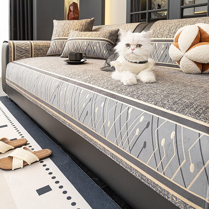 Vintage American Style Sofa Cushion, All-Season Luxury Non-Slip Couch Cover, Elegant Sofa Protector Throw Blanket with Backrest Cover
