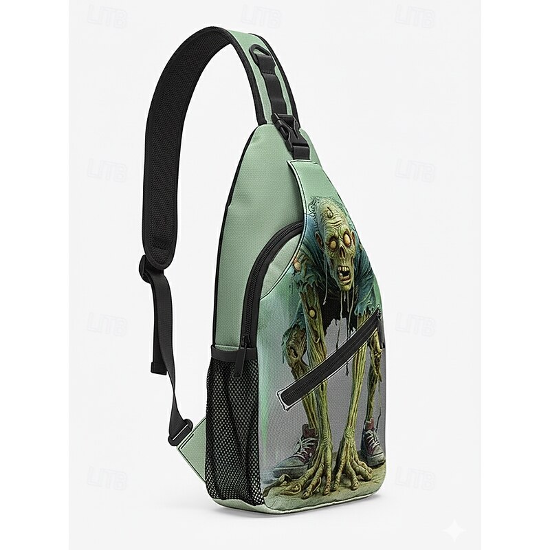Men's Halloween Crossbody Sling Bag with Zombie and Skull Print, Casual Shoulder Chest Bag for Parties, Festivals and Daily Use4