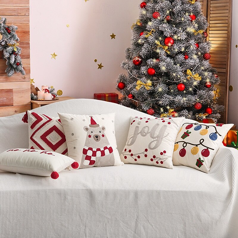 Ins Style Christmas Embroidered Pillow Cover, Holiday Decorative Cushion for Sofa, Bedside and Christmas Party Decor2