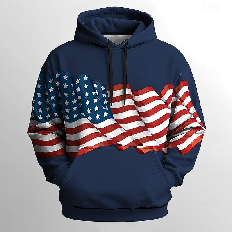 Men's Flag UK Hoodie Sweatshirt Sports Fashion Crew Neck Outdoor Office Streetwear Black White Drawstring 3D Fall Winter Designer