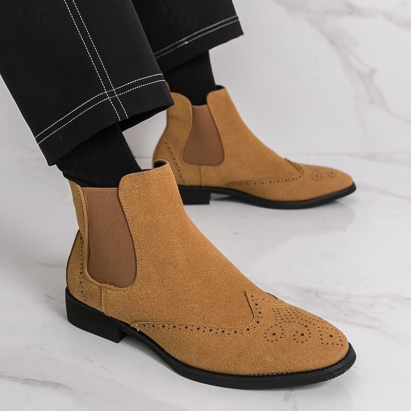 Men's Tan Chelsea Boots Suede-Style Slip-On with Elastic Side Comfort Fit for Smart Casual, Parties and Workwear4