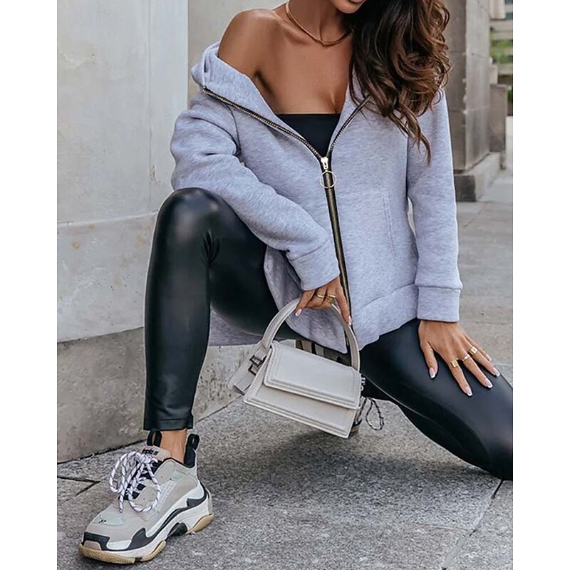 Women's Zip Up Hoodies Hoodies Plain Streetwear Casual Long Sleeve Hooded Regular Tops Street Casual Holiday Zip Up Pocket Dark Pink Red Brown Gray Fall Winter4