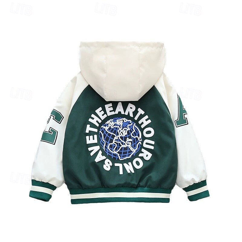 Kids Unisex Baseball Jackets Outerwear Color Block Long Sleeve Zipper Pocket Lightweight Comfort Soft Coat Outdoor Fashion Daily Black Green Spring Fall 4 years+2