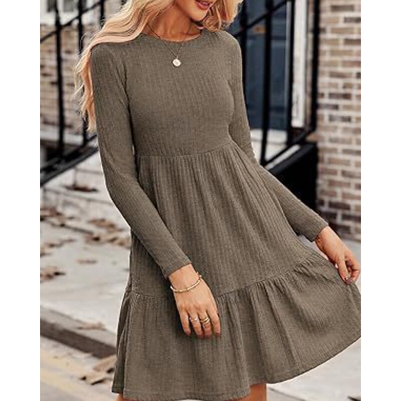Women's Mini Dress Sweater Dress Casual Dress Modern Outdoor Daily Going out Regular Fit Plain Long Sleeve Crew Neck Wine Brown Green Grey Spring Fall