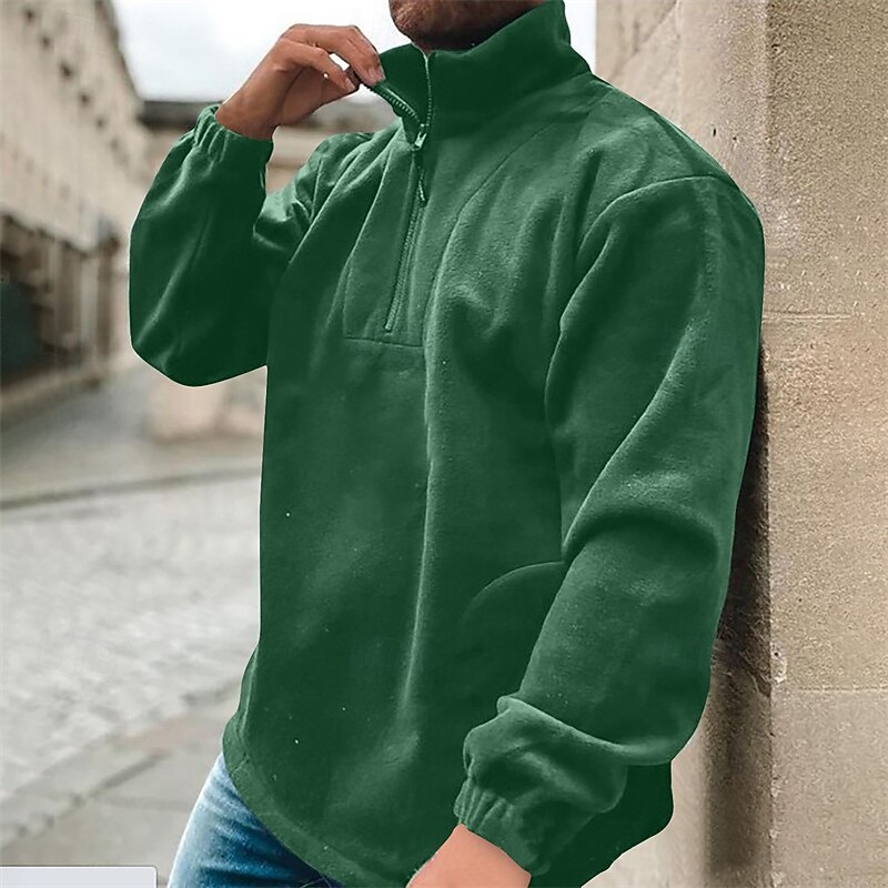 Men's Sweatshirt Polar Fleece Fleece Sweatshirt Quarter Zip Sweatshirt Army Green Red Green Gray Half Zip Plain Zipper Sports & Outdoor Daily Holiday Polyester Streetwear Basic Casual Winter Clothing
