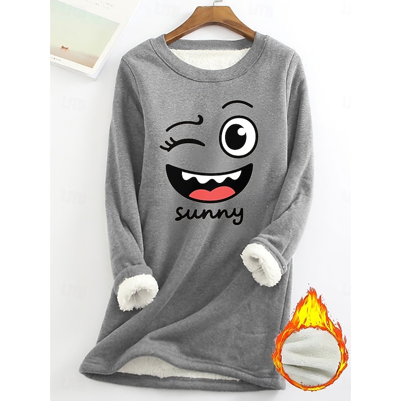 Women's Pullover Sweatshirt Graphic Warm Casual Fuzzy Long Sleeve Round Neck Regular Tops Street Casual Yellow Pink Dark Pink Blue Gray Spring Fall Winter2