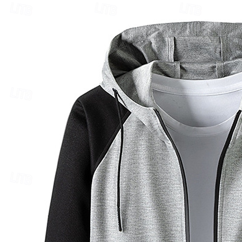 Men's Hoodie Full Zip Hoodie Black Gray Hooded Plain Patchwork Color Block Sports & Outdoor Casual Daily Streetwear Cool Sportswear Spring &  Fall Clothing Apparel Hoodies Sweatshirts4