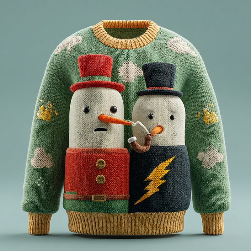 Ugly Christmas Sweater Men's Snowman Pullover Sweater Jumper Knitwear Crewneck Casual Vacation Daily Festival 3D Print Keep Warm Long Sleeve Spring Fall Winter Black Red Green