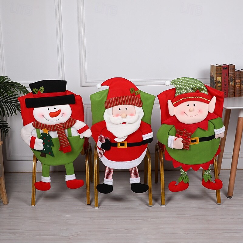 New Christmas Chair Covers, Creative Santa Claus Chair Back Covers, Festive Holiday Slipcovers for Dining Room and Home Decoration