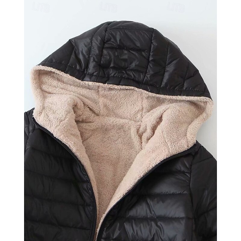 Women's Winter Coat Hoodie Jacket Warm Comfortable Zipper Pocket Casual Plain Vacation Daily Wear Going out Weekend Long Hooded Regular Fit Long Sleeve Outerwear Navy Black Wine Fall Winter3