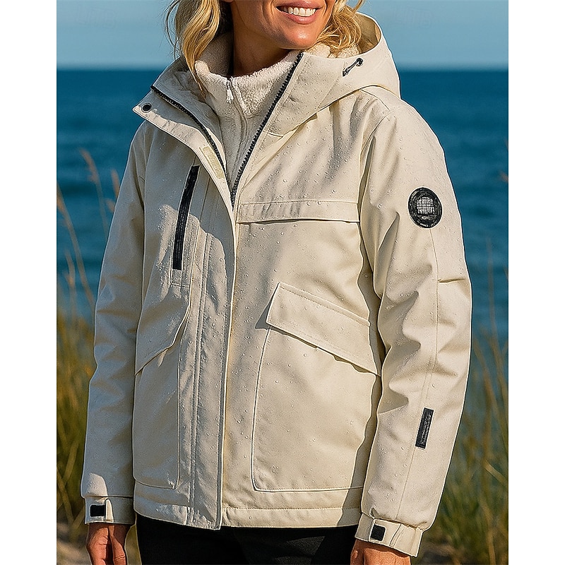 Women's Hiking Jacket Fleece Jacket 3 in 1 Jacket Winter Outdoor Waterproof Windproof Top Black White Red Purple4