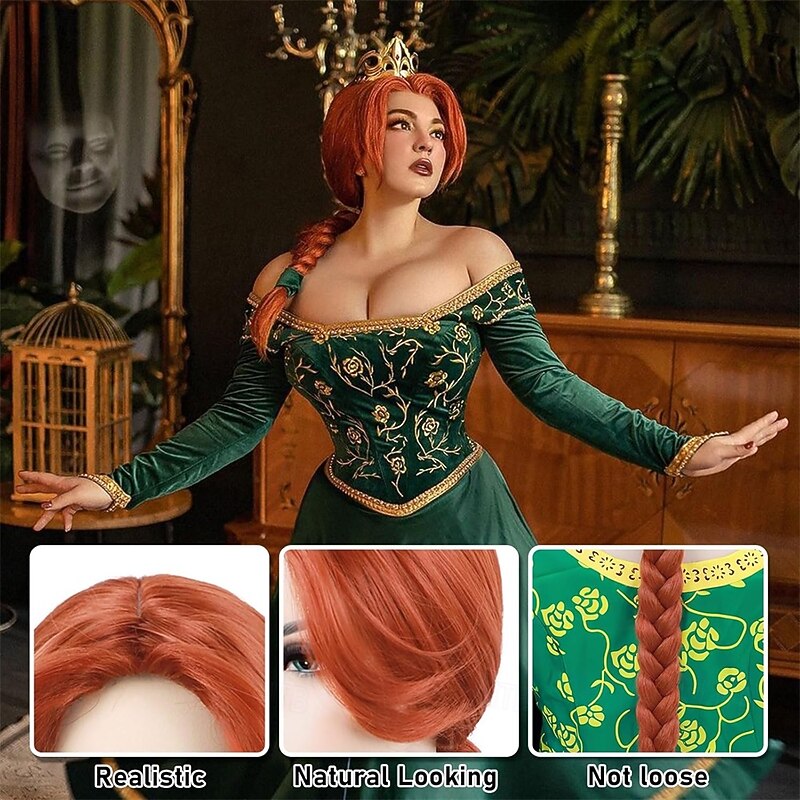 Long Reddish Brown Braided Wigs For Women Costume Auburn Synthetic Anime Wig For Halloween Cosplay Party Use4