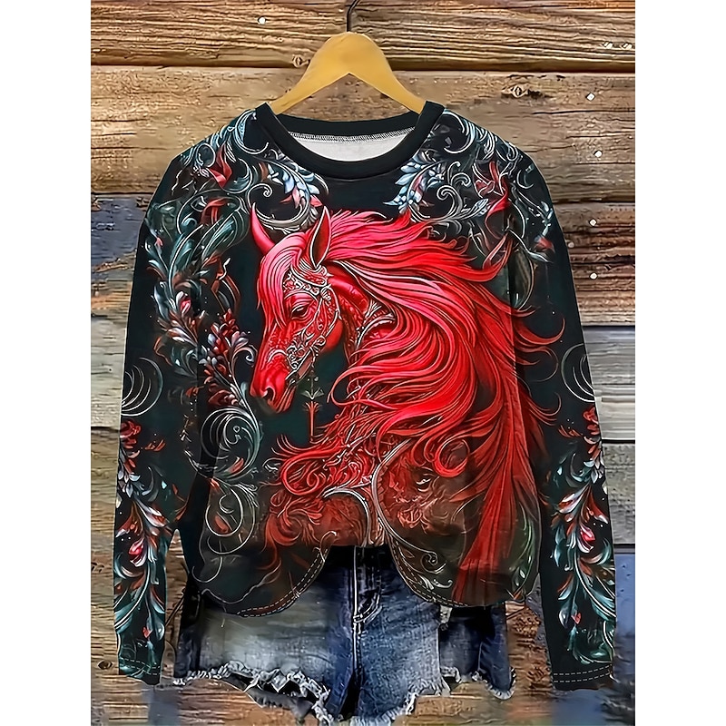 Women's Pullover Sweatshirt Graphic Animal Fashion Casual Long Sleeve Crew Neck Regular Tops Street Dailywear Print Red Blue Purple Green Spring Fall Winter2