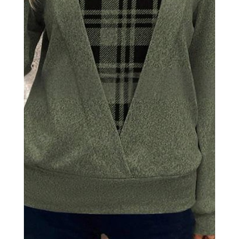 Women's Shirt Blouse Plaid Stylish Basic Casual Long Sleeve Square Neck Regular Tops Daily Holiday Patchwork Print Green Spring Fall Winter3