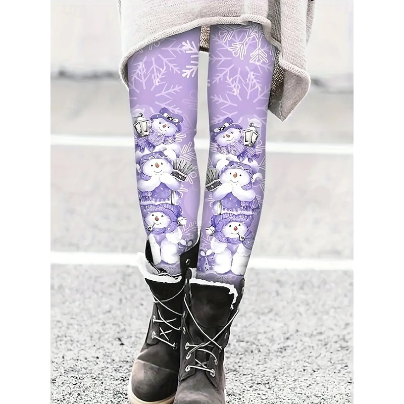 Women's Leggings Vacation Vintage Fashion Full Length High WaistPantsUgly Christmas Graphic Animal Snowman Printing Thermal Warm Soft Breathable Stretchy Formal Outdoor Vacation Violet Blue Summer