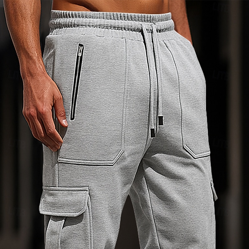 Men's Cargo Sweatpants Sweatpants Fleece Pants Joggers Trousers Drawstring Zipper Elastic Waist Solid Color Plain Windproof Outdoor Full Length Casual Daily Vacation Fashion Black White Micro-elastic3