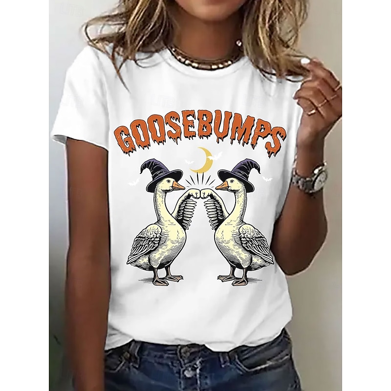 Halloween Women's T Shirt Graphic Animal Letter Vintage Stylish Classic Short Sleeve Crew Neck Regular Tops Daily Going out Weekend Print Black White Blue Gray Summer