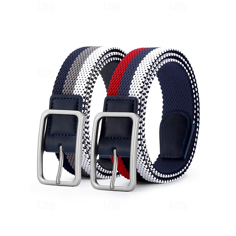 Men's Striped Elastic Woven Belt with Silver Buckle, Casual Stretch Belt for Comfort, Available in Multiple Color Options, Perfect Christmas Gift4