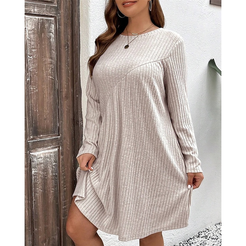 Women's Mini Dress Casual Dress Elegant Fashion Modern Outdoor Daily Going out Regular Fit Plain Long Sleeve Crew Neck Apricot Spring Autumn2