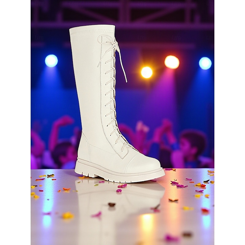 Korean Idol Inspired Pop Star Costume Shoes Girls' White Knee High Lace-Up Boots Fashion Performance Footwear for Dance and Stage Shows2