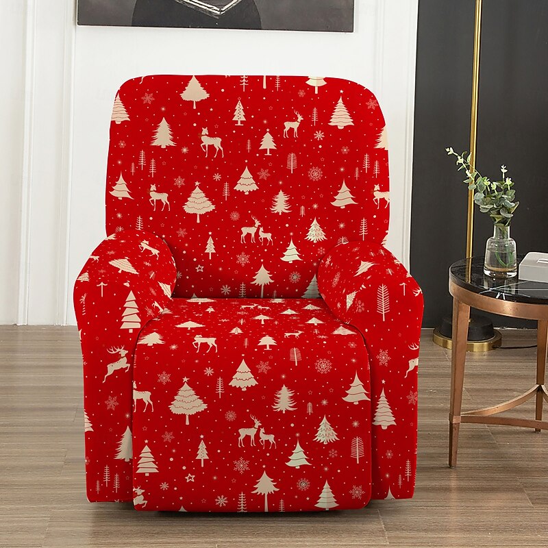 Christmas Chaise Lounge Cover, Geometric Printed Polyester Slipcover, Holiday Decorative Chair Protector for Home, Living Room, or Office4