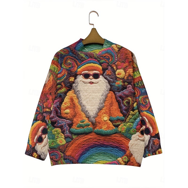Christmas Women's Sweater Pullover Daily Casual Graphic Santa Claus Ribbed Crew Neck Knitted Print Long Sleeve Regular Tops Knit Outdoor Weekend Orange Fall Winter3