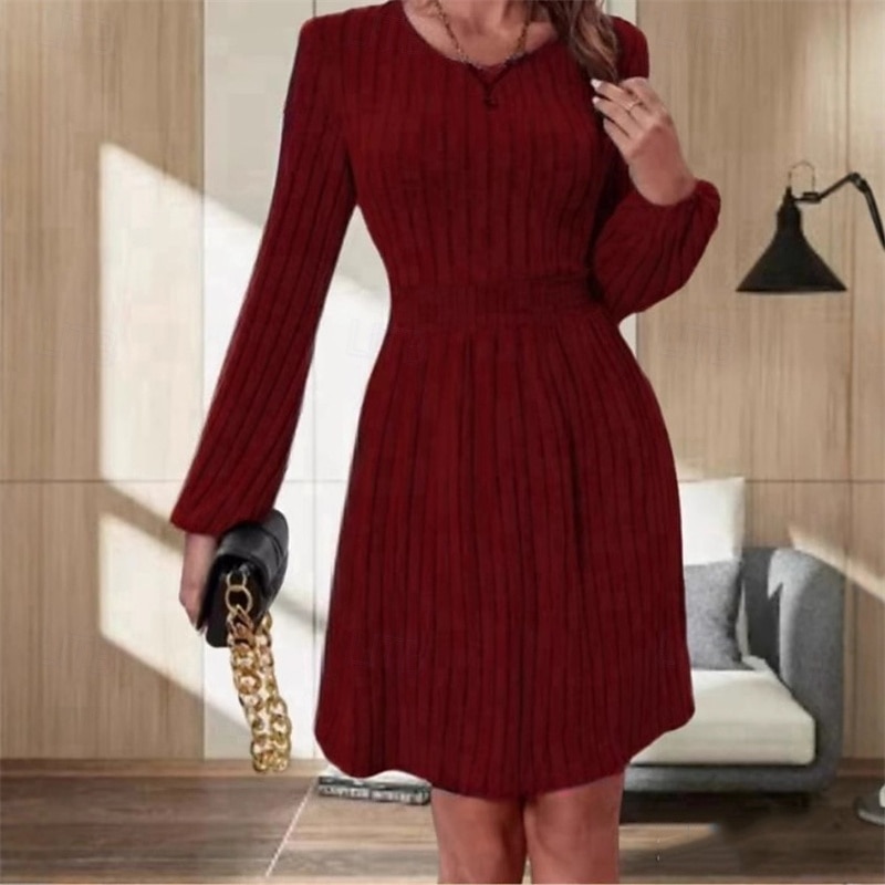 Women's Mini Dress Sweater Dress Casual Dress Fashion Modern Daily Date Weekend Regular Fit Plain 3/4 Length Sleeve Crew Neck Wine Gray Fall Winter2