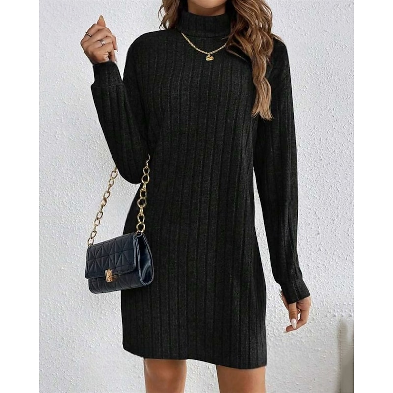 Women's Mini Dress Sweater Dress Casual Dress Fashion Modern Daily Date Weekend Regular Fit Plain Long Sleeve High Neck Black Wine Light Grey Apricot Fall Winter2