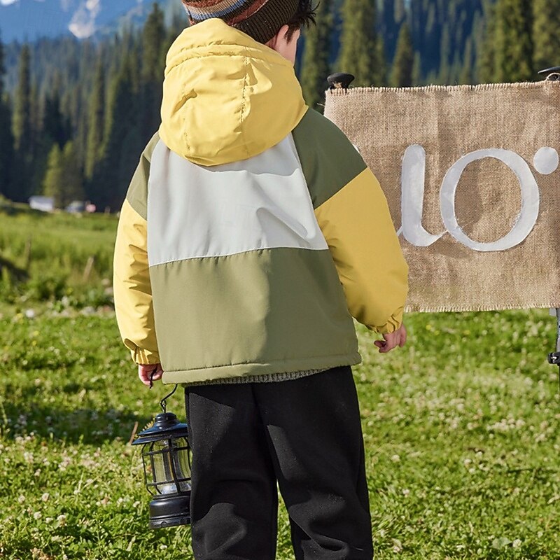 Kids Boys' Hiking Jacket Outdoor Jacket Outerwear Color Block Long Sleeve Zipper Pocket Comfort Waterproof Windproof Coat Outdoor Fashion Daily Apple Green Yellow Purple Spring Fall 4 years+4