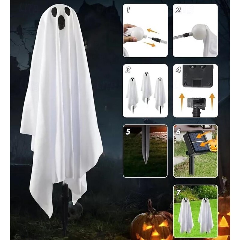 Halloween Decorations Outdoor, Solar Ghost Decor, Waterproof Halloween Solar Lights for Yard, Garden, Pathway, Haunted House3