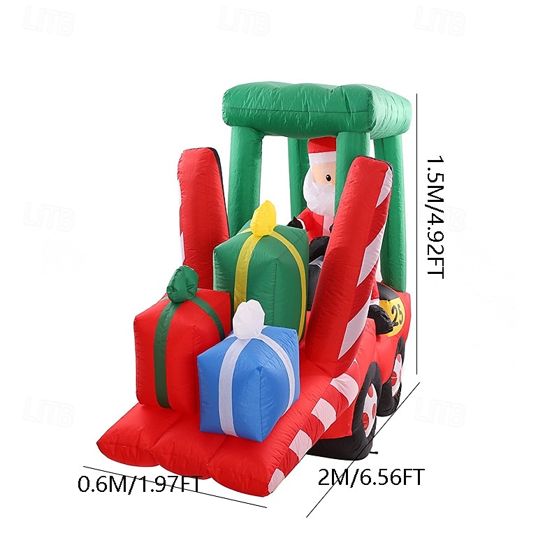 Christmas Santa Claus drives forklift with LED strip light, waterproof inflatable air model, indoor and outdoor courtyard lawn party, festive atmosphere decoration light props, EU/US/UK/AU Plug 1.5M2