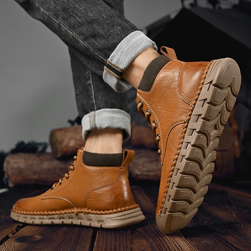 Men's Casual Ankle Boots with Lace-Up Design and Non-Slip Sole, Retro Outdoor Work Style Shoes for Daily Wear and Weekend Activities4