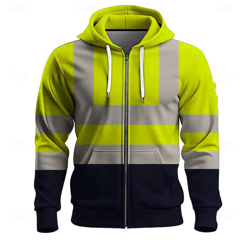 Men's Costume Firefighter Hoodie Jacket Sweatshirt Fantasy All Over Print Zip Vacation Going out Streetwear Yellow Red Zipper Fall Winter Designer2