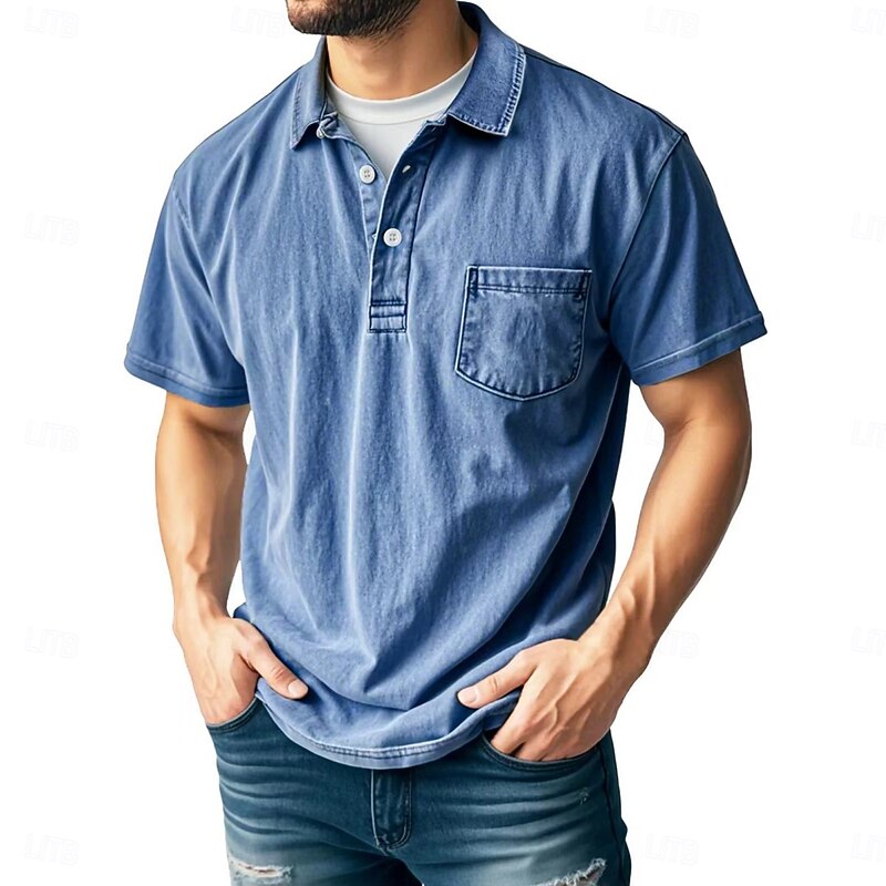 Men's Cotton Polo Shirt Golf Shirt Casual Holiday Lapel Ribbed Polo Collar Short Sleeve Fashion Basic Plain Vintage Summer Spring All Seasons Regular Fit Black Pink Brown Dark Blue Gray Green Cotton4