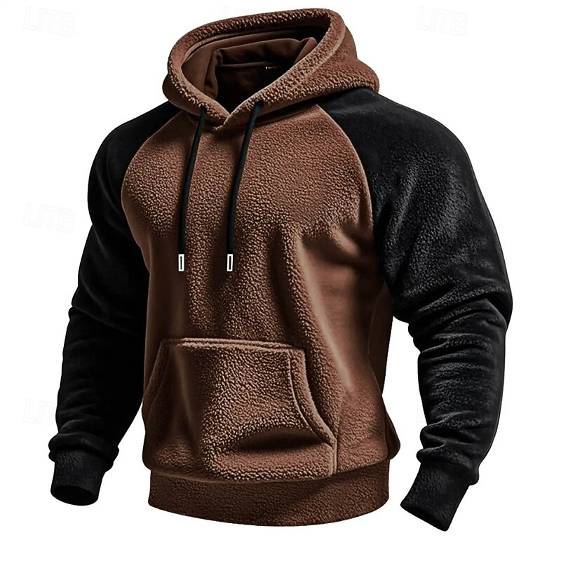 Men's Hoodie Fleece Hoodie Army Green Brown Khaki Gray Hooded Plain Patchwork Color Block Sports & Outdoor Casual Daily Streetwear Cool Sportswear Winter Clothing Apparel Hoodies Sweatshirts2