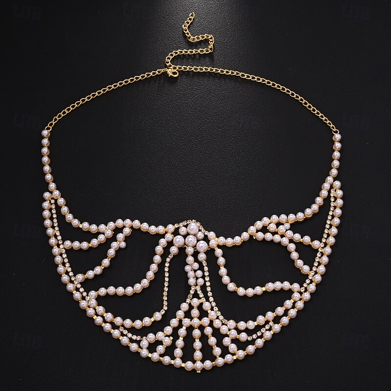 Women's Luxury Pearl Crystal Face Mask Jewelry Elegant Costume Accessory for Masquerade Balls and Halloween Parties4