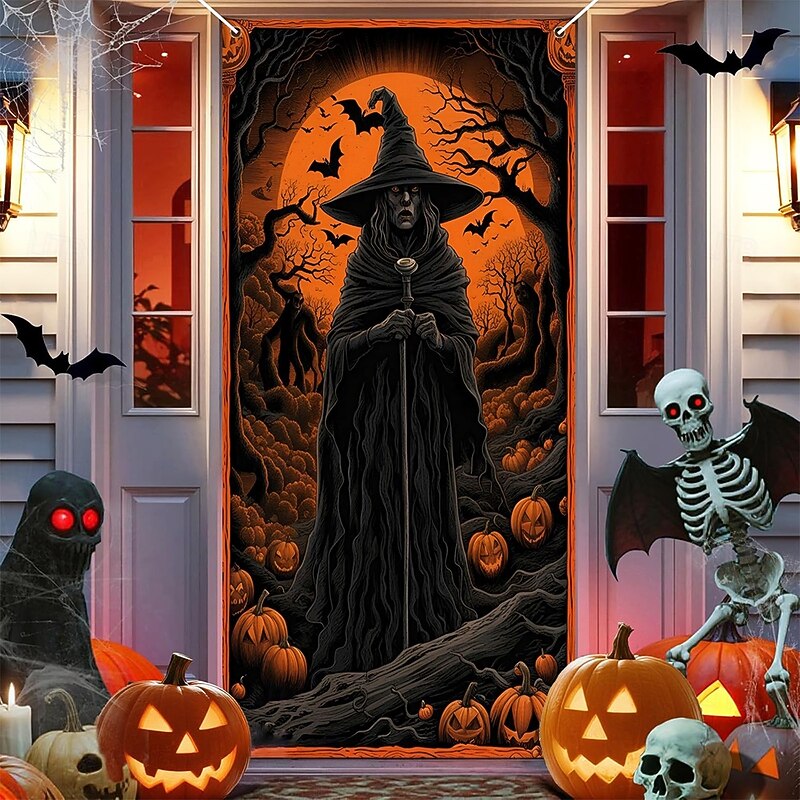 Halloween Posters Door Cover Outdoor Banners Witch 3D Dark Punk Gothic Style Party Dorm Teens Room College Dorm Guys Man Cave Frat Bedroom Shooting Backgrounds Home Decor4