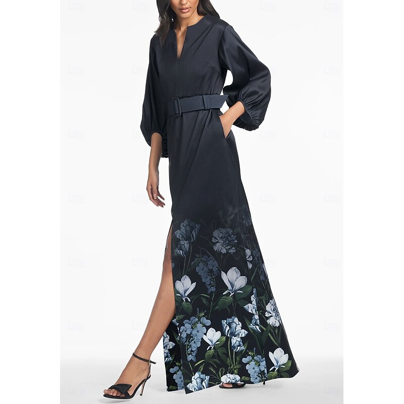 A-Line Mother of the Bride Evening Gown Elegant Dress Formal Wedding Floor Length Short Sleeve V Neck Pocket Satin with Floral Print2