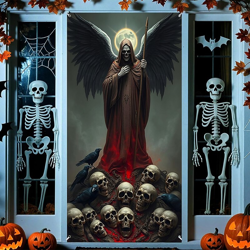 Halloween Posters Door Cover Outdoor Banners Grim Reaper 3D Dark Punk Gothic Style Party Dorm Teens Room College Dorm Guys Man Cave Frat Bedroom Shooting Backgrounds Home Decor3