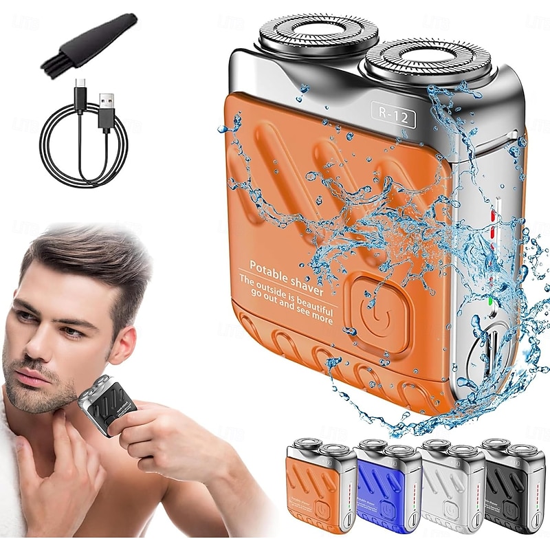 Portable Rotary Dual Ring Electric Shaver, Mini Beard Shaver with Suitcase Design, Waterproof Travel Electric Razor for Men, Fast Charging Long Battery Life Double-Ring Magnetic Cutter