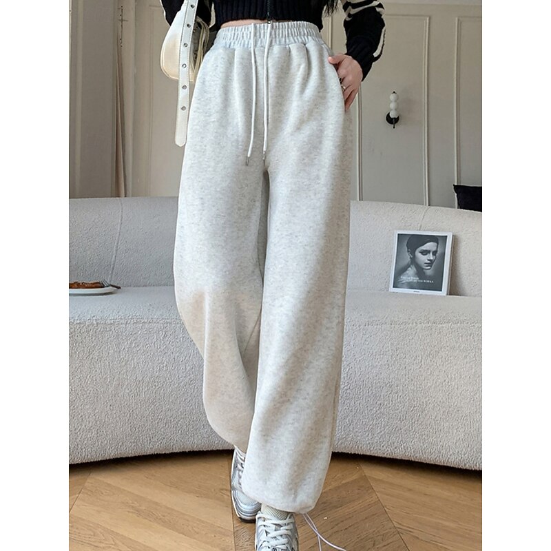 Women's Sweatpants Fleece Pants Chinos Fashion Streetwear Basic Full Length High Waist Plain Pocket Elastic Waistband Comfy Soft Comfortable High Elasticity Outdoor Street Winter Dark-Gray Light Grey4