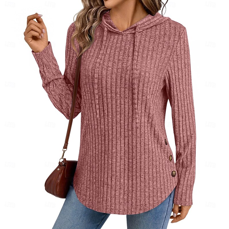 Women's Pullover Hoodie Sweatshirt Plain Elegant Modern Casual Long Sleeve Hooded Regular Tops Casual Zipper Black Pink Blue Purple Brown Spring Fall