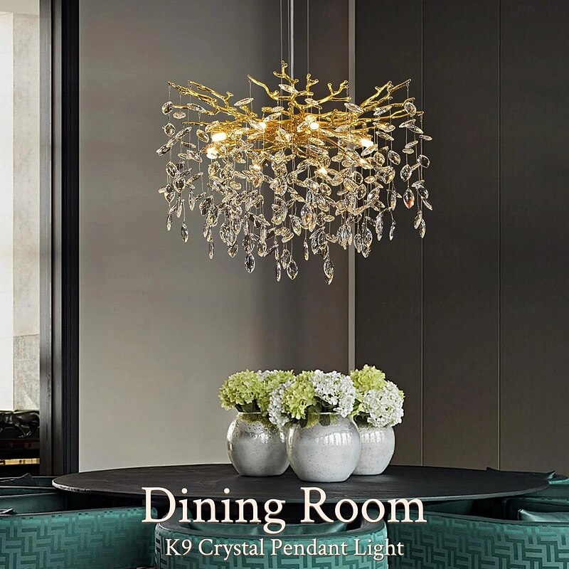 Crystal Chandelier 6 lamps 23.5 in/ 8 lamps 31.2 in Modern Gold Chandelier Lighting Branches Restaurant Raindrop Chandelier Hanging Lamps AC110V AC220V2