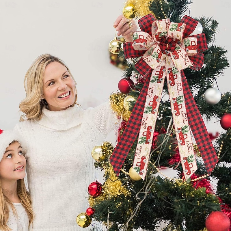 Christmas Tree Topper Bow Decoration, Large Ribbon Ornament for DIY Holiday Tree, Festive Silk Bow Hanging Accessory, Xmas Party and Home Decor2