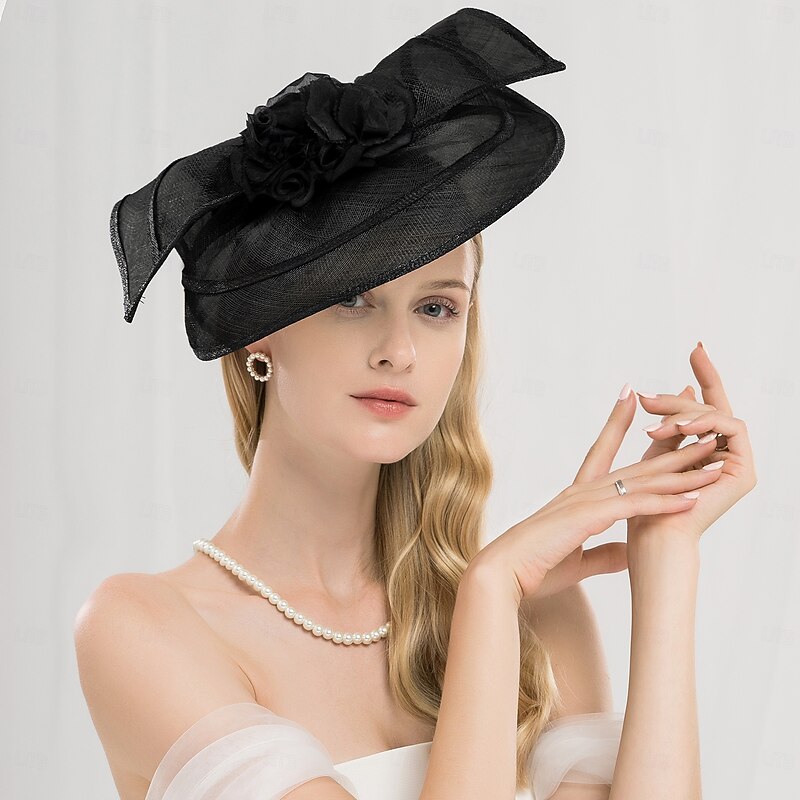 Hats Sinamay Sun Hat Sinamay Hat Casual Tea Party Elegant Wedding With Bowknot Headpiece Headwear