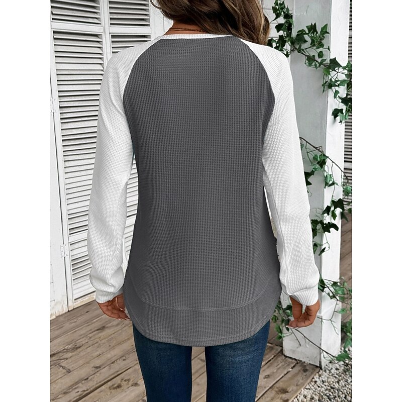 Women's T Shirt Color Block Fashion Stylish Classic Long Sleeve Round Neck Regular Tops Daily Weekend Pink Sky Blue Khaki Gray Spring Fall Winter4