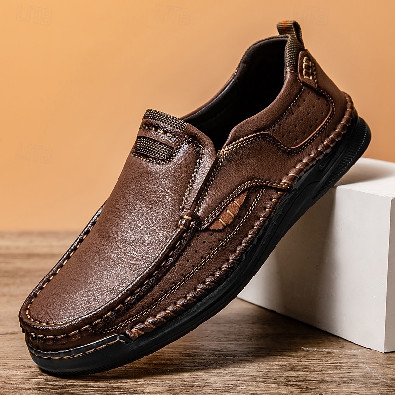Men's Brown Moccasin Loafers – Classic Comfortable Slip-On Driving Shoes with Hand-Stitched Detailing for Business Casual, Office and Everyday Wear
